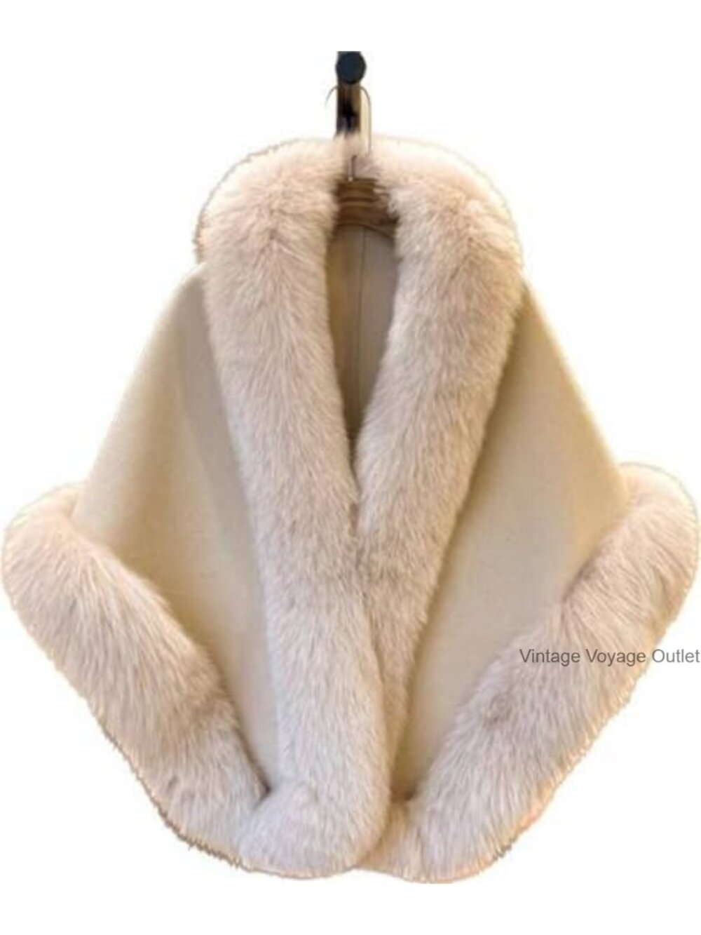 Wool Pashmina Shawl Cashmere Soft Warm Wrap Cloak with Real Fox Fur Trim